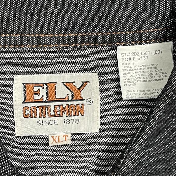 Vintage ELY Cattleman Black Denim Pearl Button Snap Western Shirt XL TALL NWT - Picture 4 of 8